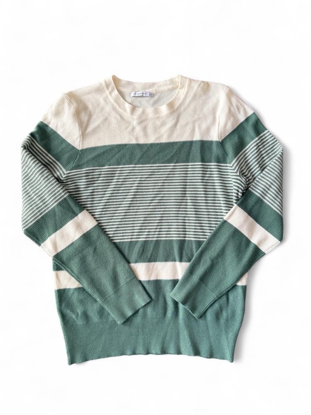 Staccato Crewneck Sweater in Green and Cream Stripes
